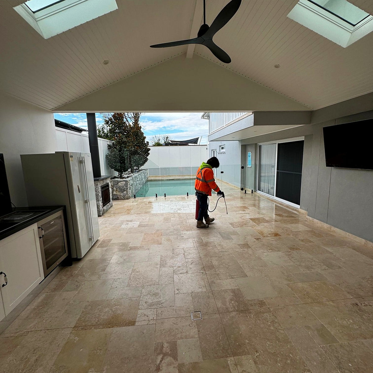 Travertine Pool and Outdoor Entertaining Area Cleaning and Sealing, Greystanes - project photo 1