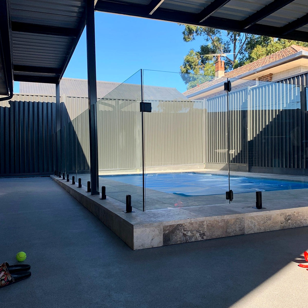 Travertine Pool Surround Cleaning, Sealing and Caulking, Croydon Park - project photo 1
